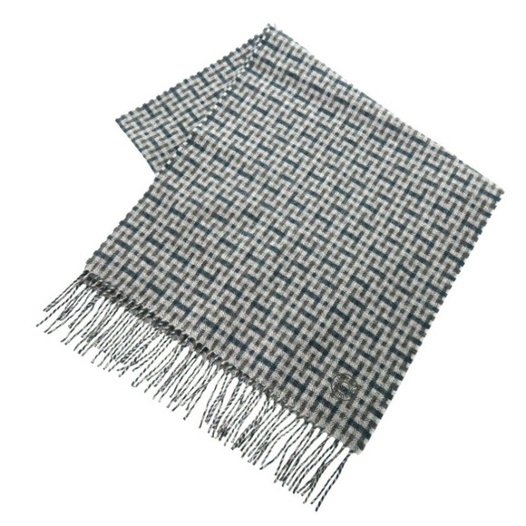 Hermes H Ecosse H394083T 06 Cashmere Green Grey Scarf 0846HERMES